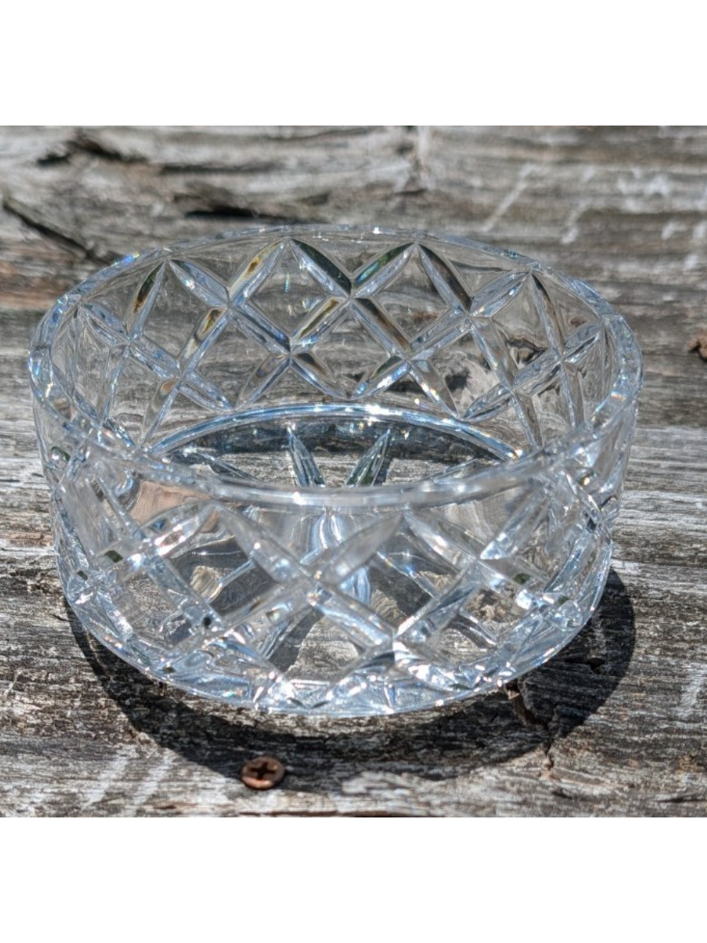 Pressed Crystal Diamond Pattern Bowl Candy Nut Dish Open Salt 5" Vintage